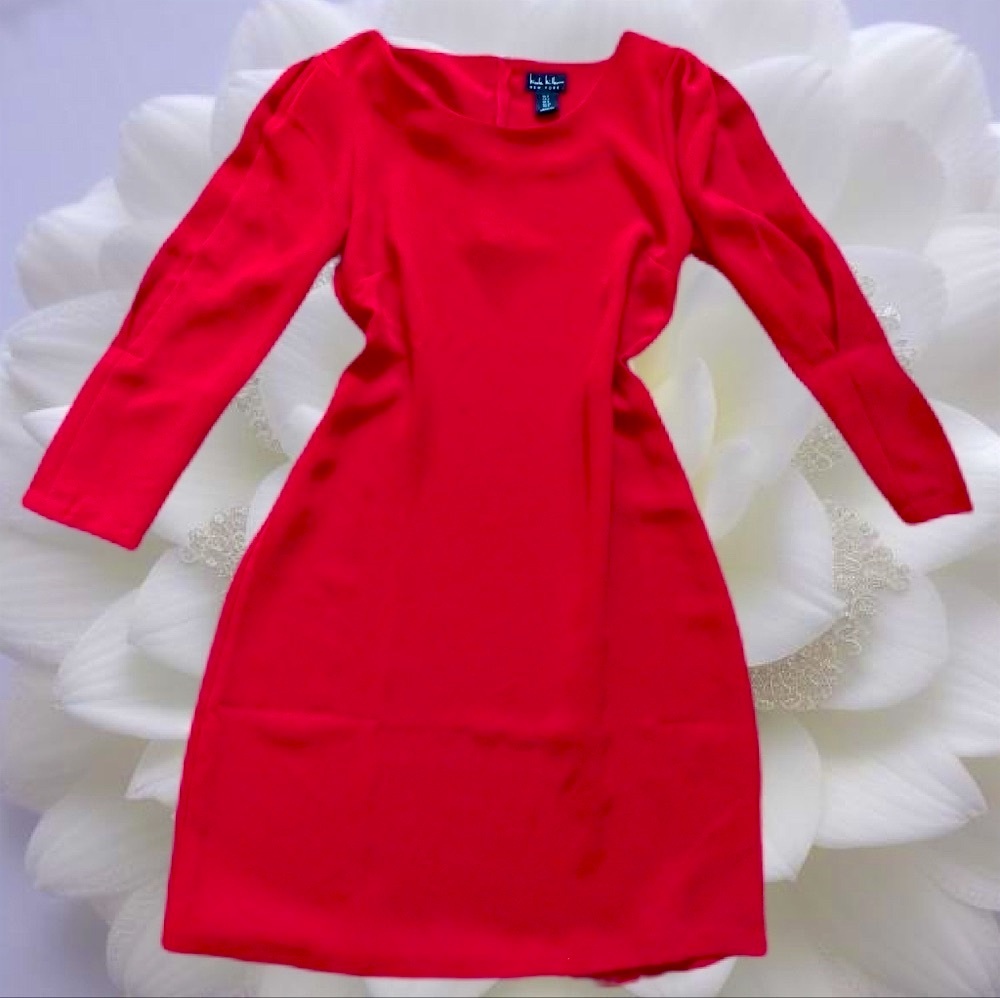 Nicole Miller Vibrant Red Long-Sleeve Sheath Dress